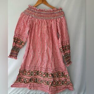 Velzera NWT Striped Off-Shoulder Dress with Floral Accents Large 100% Cotton